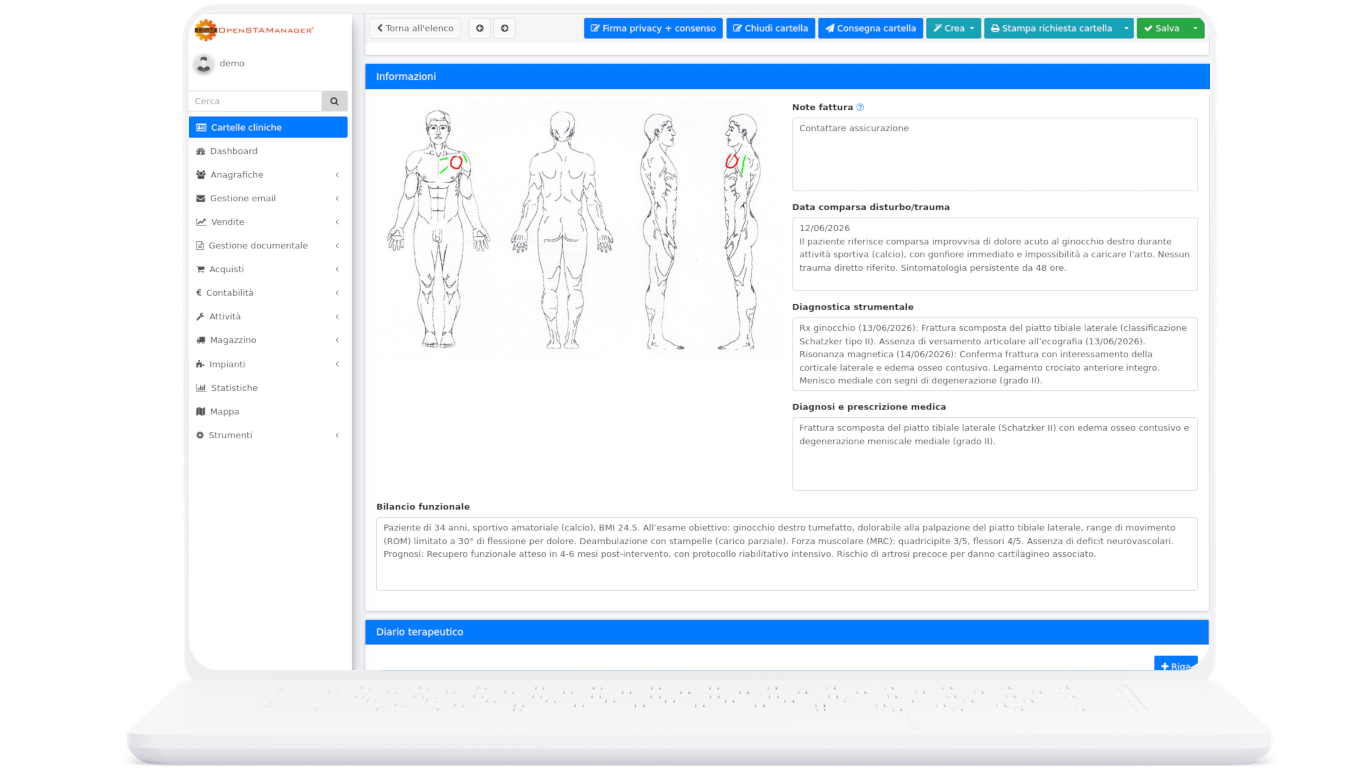 Dashboard del gestionale medico visualizzata su notebook
